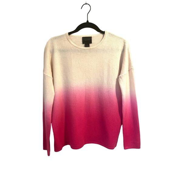 Magaschoni 100% Cashmere Pullover Sweater Cream and Pink Hombre Women's sz. M - Picture 1 of 4